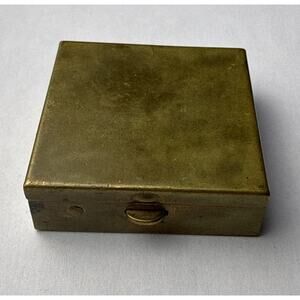 Mid 20th Century Solid Brass Square Hinged Pill Trinket Box 1.5”